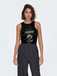 ONLY Top w kolorze czarnym rozmiar: L. Czarne topy Only, l, bez wzorów, bez kołnierzyka, bez ramiączek. Za 74.95 zł.