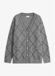 Długi sweter rozpinany, z połyskiem. Szare kardigany bonprix, bez wzorów. Za 169.99 zł.