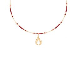 Naszyjnik z różowymi japońskimi koralikami Miyuki z zawieszką Płomień Miłości. Czerwone naszyjniki Lilou, z turkusem, pozłacane. Za 448.00 zł.