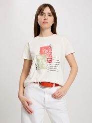 Cross Jeans Koszulka w kolorze kremowym rozmiar: L. Brązowe bluzki Cross Jeans, l, bez wzorów, z jeansu, bez kołnierzyka, bez ramiączek. Za 66.00 zł.