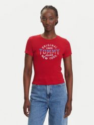 Tommy Jeans T-Shirt DW0DW21421 Czerwony Slim Fit. Czerwone t-shirty Tommy Jeans, xxs, bez wzorów, z bawełny, bez kołnierzyka, bez ramiączek. Za 139.99 zł.