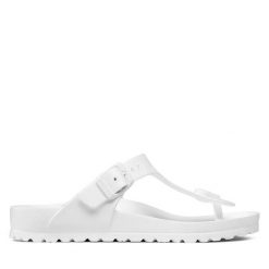 Japonki Birkenstock. Białe klapki Birkenstock, bez wzorów, bez obcasa. Za 149.99 zł.