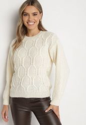 Jasnobeżowy Sweter z Wełną Ozdobiony Splotem i Ściągaczami Terevella. Brązowe swetry Born2be, bez wzorów, z jeansu, bez ramiączek. Za 39.99 zł.
