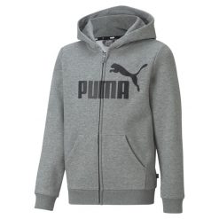 Młodzieżowa bluza z kapturem z dużym logo Essentials PUMA Medium Gray Heather. Szara bluzy Puma, m, bez wzorów, z kapturem. W wyprzedaży za 168.50 zł.