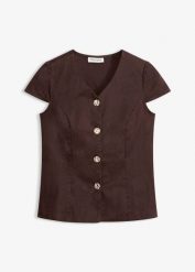 Bluzka bawełniana z krótkim rękawem. Czarne bluzki bonprix, bez wzorów, z bawełny, eleganckie, bez kołnierzyka, bez ramiączek. Za 74.99 zł.