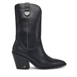 Kowbojki Pepe Jeans. Czarne botki Pepe Jeans, bez wzorów, z jeansu, bez obcasa, na słupku, bez zapięcia. Za 759.99 zł.