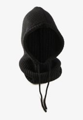 Czarna Czapka Kominiarka z Wełną o Kroju Kaptura z Kominem Linezra. Czarne czapki Born2be, bez wzorów, z dzianiny. Za 79.99 zł.