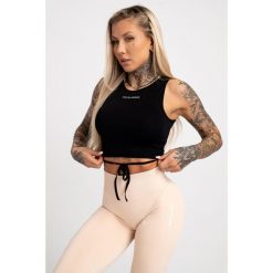 Top fitness damski Gym Glamour wiązany. Czarne koszulki sportowe GYM GLAMOUR, bez wzorów, bez ramiączek, na fitness i siłownię. Za 99.99 zł.