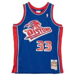 Koszulka NBA Detroit Pistons Grant Hill. Niebieskie bluzki Mitchell & Ness, bez wzorów, sportowe, bez kołnierzyka, bez ramiączek. Za 573.00 zł.