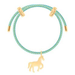 Bransoletka Liana w kolorze jasnoniebieskim ze złotą nitką z zawieszką w kształcie konia. Niebieskie bransoletki Lilou, pozłacane. Za 288.00 zł.