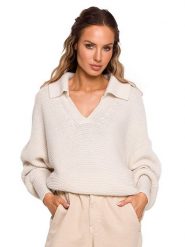 Made of emotion Sweter w kolorze kremowym rozmiar: S/M. Brązowe swetry Made Of Emotion, m, bez wzorów, ze splotem, bez ramiączek. Za 168.45 zł.