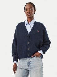 Tommy Jeans Kardigan Fluffy Badge DW0DW23830 Granatowy Regular Fit. Niebieskie kardigany Tommy Jeans, s, bez wzorów, z jeansu. Za 449.99 zł.