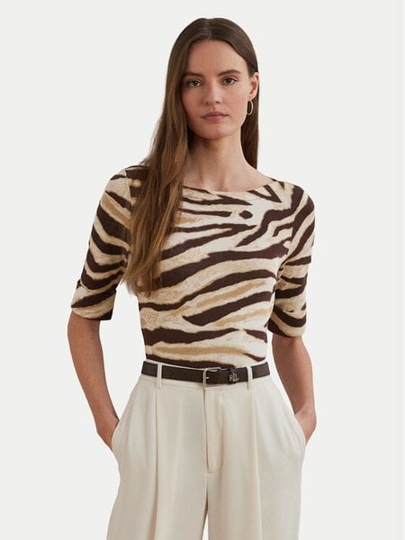 LAUREN RALPH LAUREN Bluzka 200971095001 Beżowy Slim Fit. Brązowe bluzki Lauren Ralph Lauren, m, bez wzorów, z bawełny, bez kołnierzyka, bez ramiączek. Za 209.99 zł.