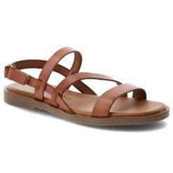 Sandały damskie Hee, cholewka ze skóry naturalnej cienkie paski regulowany pasek zapięcie na rzep, brązowe, 26321. Brązowe sandały Hee, bez wzorów, ze skóry, eleganckie, bez obcasa, na płaskiej podeszwie, bez zapięcia. Za 260.90 zł.