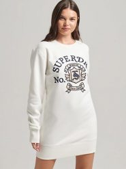 Superdry Sukienka dresowa w kolorze białym rozmiar: M. Białe sukienki Superdry, m, bez wzorów, z bawełny, bez kołnierzyka, bez ramiączek, mini. Za 184.89 zł.