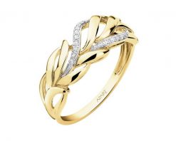 Pierścionek z żółtego złota z diamentami - piórko - 0,04 ct - próba 585. Żółte pierścionki Apart, z diamentem, złote. Za 2,190.00 zł.