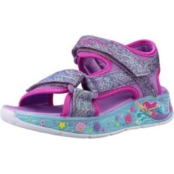 Sandały SKECHERS LIGHTS MERMAID DR Fioletowy. Fioletowe sandały Skechers, bez wzorów, z materiału, bez obcasa, bez zapięcia. Za 190.99 zł.