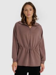 4F Bluza dresowa nierozpinana z modalem damska - brązowa S. Brązowe bluzy 4f, s, bez wzorów, z dresówki, bez kaptura. Za 199.99 zł.