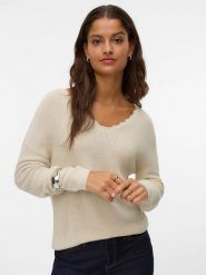 Vero Moda Sweter w kolorze beżowym rozmiar: L. Brązowe swetry Vero Moda, l, bez wzorów, bez ramiączek. Za 123.53 zł.