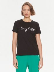 Tommy Hilfiger T-Shirt Signature WW0WW41674 Czarny Regular Fit. Czarne t-shirty TOMMY HILFIGER, xs, bez wzorów, z bawełny, bez kołnierzyka, bez ramiączek. Za 99.99 zł.