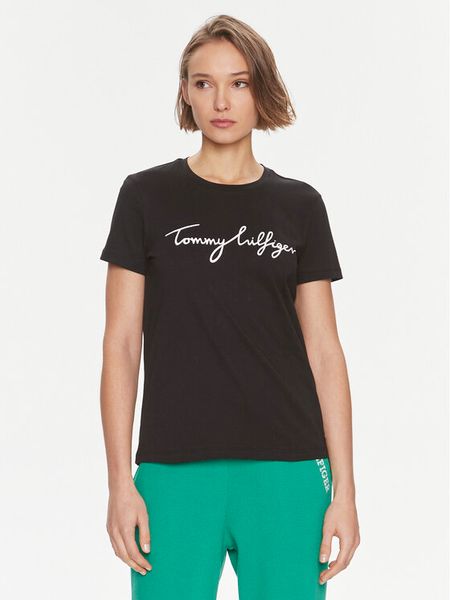 Tommy Hilfiger T-Shirt Signature WW0WW41674 Czarny Regular Fit. Czarne t-shirty TOMMY HILFIGER, xs, bez wzorów, z bawełny, bez kołnierzyka, bez ramiączek. Za 109.99 zł.