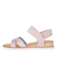 Skechers Skórzane sandały "Desert Kiss Secret Picnic" w kolorze jasnoróżowym rozmiar: 38. Różowe sandały Skechers, bez wzorów, z otwartym noskiem, bez obcasa, na koturnie, bez zapięcia. Za 193.70 zł.