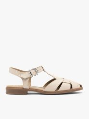 Beżowe zabudowane sandały. Brązowe sandały Ryłko, bez wzorów, ze skóry, bez obcasa, na płaskiej podeszwie, bez zapięcia. Za 379.99 zł.