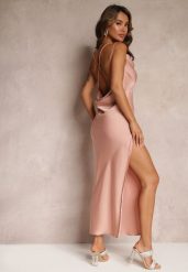 Różowa Sukienka Maxi z Odkrytymi Plecami z Rozcięciem na Dole Zirthi. Czerwone sukienki Renee, na imprezę, na lato, l, bez wzorów, eleganckie, bez kołnierzyka, bez ramiączek, maxi, kopertowe. Za 69.99 zł.