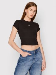 Calvin Klein Jeans T-Shirt J20J218337 Czarny Slim Fit. Czarne t-shirty Calvin Klein Jeans, m, bez wzorów, z bawełny, bez kołnierzyka, bez ramiączek. Za 119.99 zł.