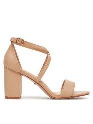 DeeZee Sandały XFB065-09 Beżowy. Brązowe sandały DeeZee, bez wzorów, z materiału, bez obcasa, na słupku, bez zapięcia. Za 129.99 zł.