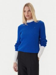 Tommy Hilfiger Sweter Fine WW0WW44993 Niebieski Regular Fit. Niebieskie swetry TOMMY HILFIGER, l, bez wzorów, z bawełny, bez ramiączek. Za 559.99 zł.