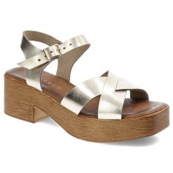 Złote Sandały Armodo Eleganckie Obuwie Damskie Na Obcasie. Żółte sandały Armodo, bez wzorów, z jeansu, eleganckie, bez obcasa, na obcasie, bez zapięcia. Za 229.00 zł.