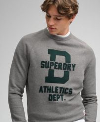 Superdry Bluza crew Athletic Felt Applique z recyklowanego poliestru. Szare bluzy Superdry, s, bez wzorów, z bawełny, bez kaptura. Za 345.10 zł.