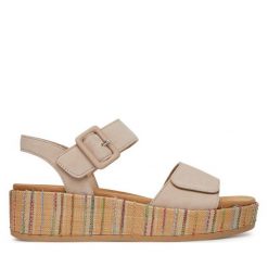 Sandały Remonte. Brązowe sandały Remonte, bez wzorów, bez obcasa, na koturnie, bez zapięcia. Za 379.99 zł.