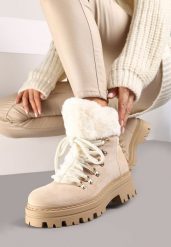 Beżowe Traperki z Futerkiem na Grubej Podeszwie Tairene. Brązowe trapery i śniegowce Renee, z jeansu. Za 129.99 zł.