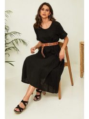 Joséfine Lniana sukienka "Gustav" w kolorze czarnym rozmiar: L. Czarne sukienki Joséfine, l, bez wzorów, ze lnu, bez kołnierzyka, bez ramiączek, midi, rozkloszowane. Za 195.99 zł.