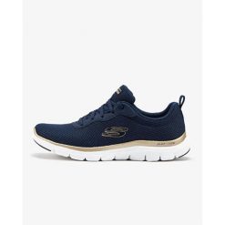 Buty sportowe damskie Skechers Flex Appeal 4.0 Brillant View. Niebieskie obuwie sportowe Skechers, z materiału, bez zapięcia, trekkingowe, Skechers Sport. Za 252.99 zł.