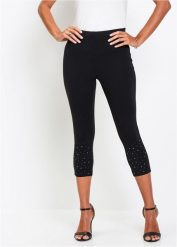 Legginsy capri z mieszanki bawełny. Czarne legginsy bonprix, bez wzorów, z bawełny. Za 64.99 zł.