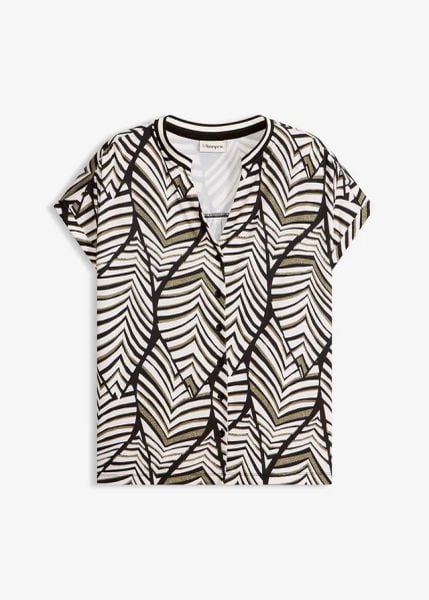 Bluzka koszulowa. Czarne bluzki bonprix, bez wzorów, eleganckie, bez kołnierzyka, bez ramiączek. Za 112.99 zł.