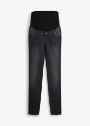 Elastyczne jeansy ciążowe z bawełną organiczną, skinny. Szare jeansy bonprix, bez wzorów. Za 169.99 zł.