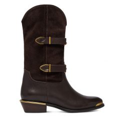 Botki Badura. Brązowe botki Badura, bez wzorów, bez obcasa, na słupku, bez zapięcia. Za 599.99 zł.