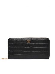 Calvin Klein Duży Portfel Damski Ck Croc Long Zip Around LV04F1096G Czarny. Czarne portfele Calvin Klein, bez wzorów, ze skóry. Za 389.99 zł.