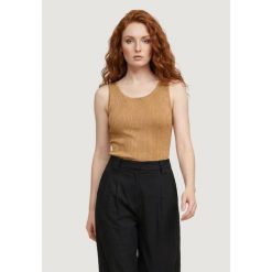 Bezrękawnik Kobieta ONLY Onlanna Sl Glitter Revers Rib Top Knt. Brązowe topy Only, l, bez wzorów, z materiału, bez kołnierzyka, bez ramiączek. Za 158.50 zł.