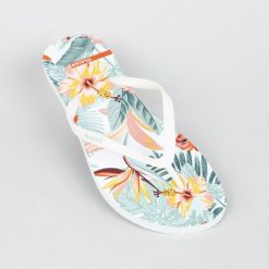Japonki damskie Olaian 120 Tropical. Białe klapki OLAIAN, bez wzorów, bez obcasa. Za 24.99 zł.
