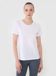 4F T-shirt regular gładki damski - biały M. Białe t-shirty 4f, m, bez wzorów, z bawełny, bez kołnierzyka, bez ramiączek. Za 49.99 zł.