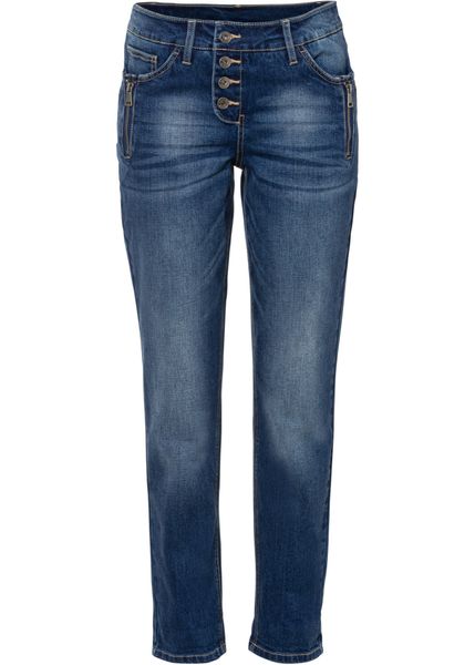 Dżinsy o kroju boyfriend, mid waist. Niebieskie jeansy bonprix, bez wzorów. Za 169.99 zł.