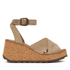 Sandały Fly London. Brązowe sandały Fly London, bez wzorów, bez obcasa, na koturnie, bez zapięcia. Za 716.99 zł.