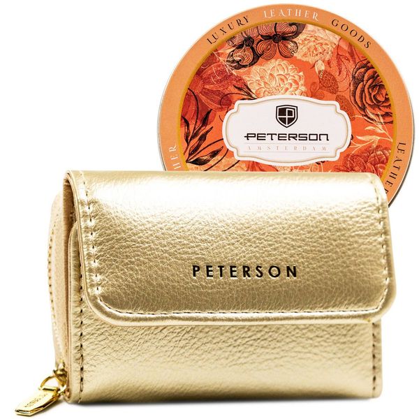 Portfel damski Peterson PTN 011-WEI-PUS złoty. Żółte portfele Peterson, bez wzorów, ze skóry ekologicznej. Za 74.00 zł.