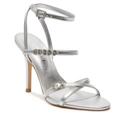 Sandały Guess. Szare sandały Guess, z aplikacjami, bez obcasa, na szpilce, bez zapięcia. Za 619.99 zł.