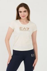 EA7 Beżowy damski t-shirt, Rozmiar L. Czerwone t-shirty EA7 Emporio Armani, l, bez wzorów, bez kołnierzyka, bez ramiączek. W wyprzedaży za 169.99 zł.